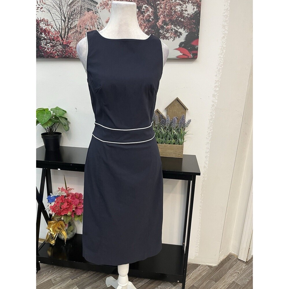 EXPRESS Stretch Women Sheath contrast trim dress Size 5/6 Sleeveless Zipper Back